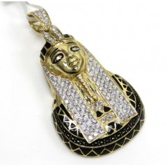 14k Yellow Gold Black Enamel King Tut Pharaoh Pendant 1.57ct