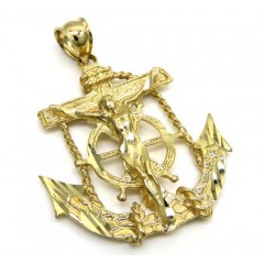 14k Solid Yellow Gold Anchor Jesus Pendant