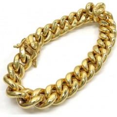 10k Yellow Gold Hollow Miami Bracelet 8.5 Inch 12.20mm