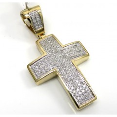 10k Yellow Gold 4 Row Diamond Cross Pendant 0.69ct