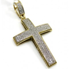 14k Yellow Or White Gold 3 Row Diamond Cross Pendant 0.50ct