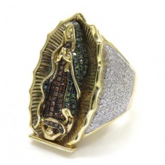 10k Yellow Gold White Red & Green Diamond Virgin Mary Ring 1.66ct