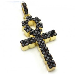 14k Yellow Gold Vs Black Diamond Ankh Cross 2.40ct