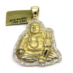 10k Yellow Gold Money Bag Fat Buddha Diamond Pendant 0.44ct