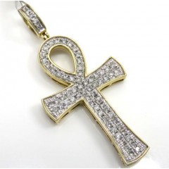 10k Yellow Gold 2 Row Diamond Ankh Cross 0.96ct