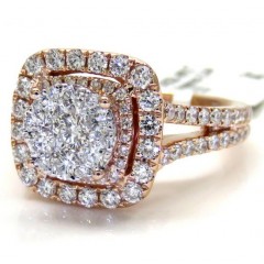 14k Rose Gold Round Diamond Square Halo Engagement Ring 1.64ct