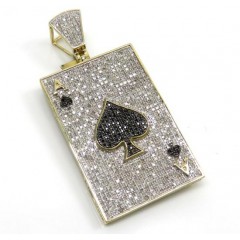 10k Yellow Gold Black & White Diamond Ace Of Spades Pendant 1.58ct