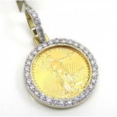 10k Yellow Gold Diamond Liberty Coin Pendant 0.60ct