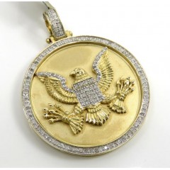 10k Yellow Gold Diamond American Eagle Holding Arrows Pendant 0.75ct