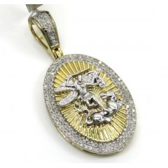 10k Yellow Gold 2 Row Round Diamond Saint Michaels Pendant 0.35ct