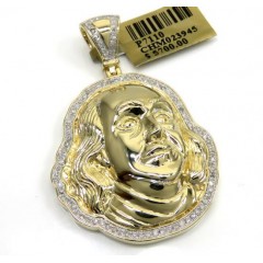 10k Yellow Gold Diamond Outlined Benjamin Franklin Face Pendant 0.57ct