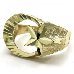 10k Yellow Gold Islam Crescent Moon And Star Ring