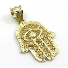 10k Yellow Gold Mini Fancy Hamsa Pendant 