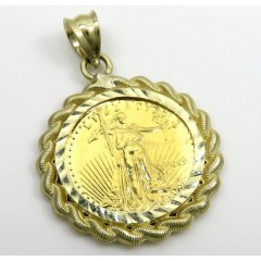 10k Yellow Gold Rope Diamond Cut Liberty Coin Pendant