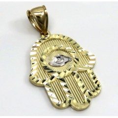 10k Two Tone Gold Diamond Cut Hamsa Pendant 