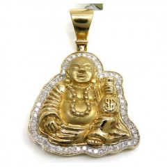 10k Yellow Gold Money Bag Fat Small Buddha Diamond Pendant 0.34ct