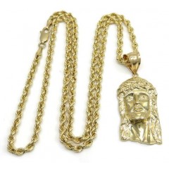 10k Yellow Gold Classic Jesus Pendant With 20-24 Inch 3mm Rope Chain