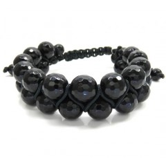 Macramé Faceted Glossy Black Onyx Bead Double Rope Bracelet