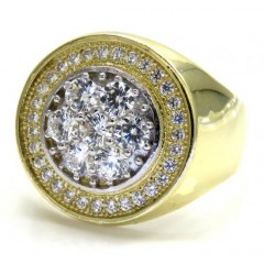 Mens 14k Yellow Gold Cz Cluster Double Circle Ring 1.80ct