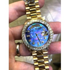 Rolex Day Date 36mm 18k Yellow Gold Custom Diamond Bezel And Dial 3.55ct 