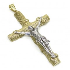 10k Solid Two Tone Bark Wood Finish Jesus Cross 