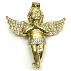 10k Yellow Gold 3d Xl Baby Cherub Angel Pendant 3.50ct