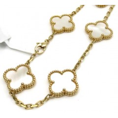 Ladies 18k Yellow Gold Pearl Clover Bracelet 7.50 Inches 15mm 