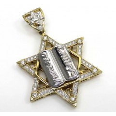 10k Yellow Gold Diamond Star Of David 10 Commandments Pendant 1.00ct