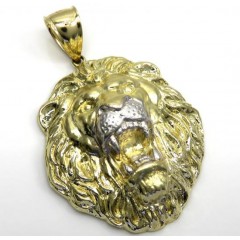 10k Two Tone Gold Solid Large 3d Lion Head Pendant