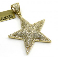 10k Yellow Gold Diamond Double Layer Star Pendant 3.25ct