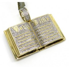 10k Yellow Gold Diamond Holy Bible Book Pendant 0.56ct