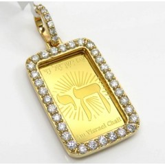 14k Yellow Gold Diamond Frame With 24k Gold Chai Pendant 1.13ct 