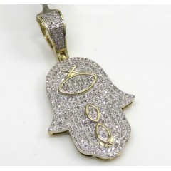 10k Yellow Gold Diamond Hieroglyphic Hamsa Pendant 0.52ct