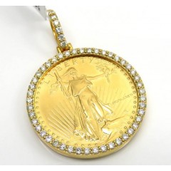 14k Yellow Gold Large Diamond Liberty 1/2 Oz Coin Pendant 1.15ct