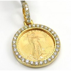 10k Yellow Gold Small Diamond Lady Liberty 1/10 Oz Coin Pendant 0.70ct