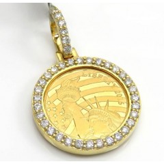 10k Yellow Gold Small Diamond Liberty 1/10 Oz Coin Pendant 0.69ct