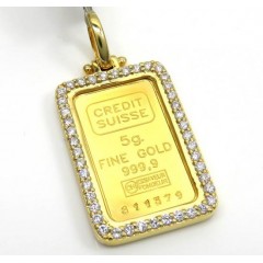 10k Yellow Gold Large Diamond Credit Suisse Bar Pendant 0.80ct