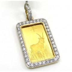 10k Yellow Gold Large Diamond Goat Suisse Bar Pendant 1.04ct