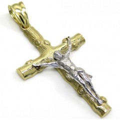 10k Solid Two Tone Small Bark Wood Finish Jesus Cross