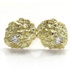  10k Yellow Gold Mini Cz Lion Earrings 0.10ct 