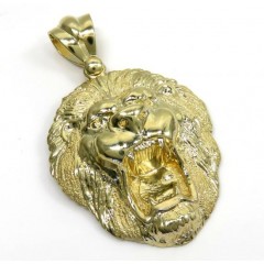 10k Yellow Gold Solid Medium 3d Lion Head Pendant 