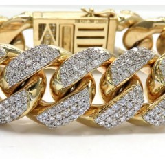 10k Solid Yellow Gold Xl Diamond Miami Bracelet 9 Inches 19mm 13.50ct