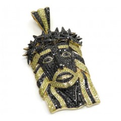 14k Yellow Gold Large Canary & Black Diamond Jesus Pendant 6.90 Ct
