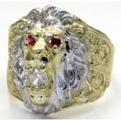 10k Two Tone Gold Cz Lion Ring 0.15ct