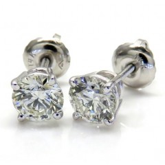 14k White Gold Vs2 Round Cut Diamond Studs Earrings 1.00ct