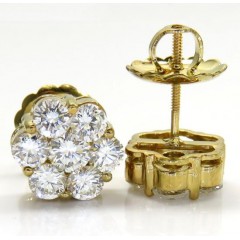 14k Gold Vs Large Round Diamond Cluster Earrings 3.00ct