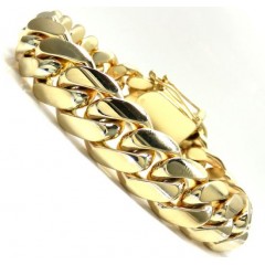 10k Yellow Gold Solid Thick Miami Bracelet 8.75 Inches 15mm