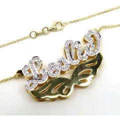 14k Two Tone Gold Diamond Custom Name Plate With Wings 0.50ct