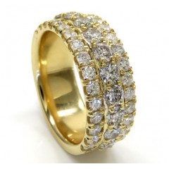 14k Solid Yellow Gold Three Row Diamond Half Iced 10mm Band 4.24ct