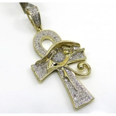 10k Yellow Gold Diamond Eye Of Horus Ankh Pendant 0.42ct 